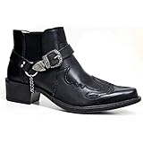 Mens Western Buckle Strap Ankle Dress Boots Metal Chain Cowboy Boots Casual Dress Slip On Chelsea Men Shoes,Black,9 UK