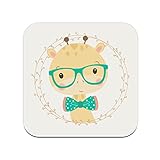Cork Coaster - Giraffe Hipster Cute Cartoon Original Artwork - 1 Unit (95 x 95 mm)