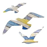 XXHUO Wood Seagull Beach Wall Decor, 3 Pcs Coastal Room Decor Sea Birds Wall Decoration Coastal Themed Beach Wall Art Wall Art Nautical Decoration For Bedroom Living Room And Bathroom