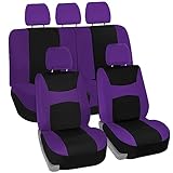 FH GROUP Car Seat Covers Full Set Purple Cloth - Universal Fit, Automotive Seat Covers, Low Back Front Seat Covers, Airbag Compatible, Split Bench Rear Seat, Car Seat Cover for SUV, Sedan, Van