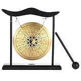 Gereton Wind Gong, 4.92 Inch Mini Desktop Gong Table Wind Chime Percussion Instruments With Mallet And Stand, Brass Gong Ornaments, For Home Decor Housewarming Gift