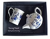Blue Willow Teapot and Bone China Mug in Gift Tray Porcelain teapot, with Bone China Mug Decorated with Willow Pattern Design in Gift Boxed Package