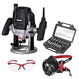 Trend Ultimate Routing Starter Set with Trend T7EK Workshop Router, 15-Piece Cutter Set, Air Stealth Dust Mask P3 Respirator & Safety Glasses, 1/2 Inch, 2100W, 240V, Black, T7/STARTER/SET