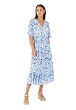Damart - Print Tiered Dress, Blue Ikat, 46" inches