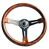 350mm 14in Vintage Steering Wheel Assembly - Walnut Grip, 3 Spoke Riveted, 6 Hole Universal Wooden Wheel for Car Modification