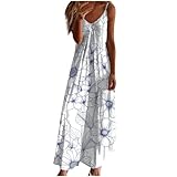 Ceboyel Women Floral Spaghetti Strap Sundress Casual Summer Long Maxi Dress Vneck Sexy Boho Dresses Trendy Beach Clothes 2024, Blue #42, XXL