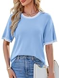 UMIPUBO Womens T Shirt Short Sleeve Tops Casual Crew Neck Shirts Elegant Summer Tee Shirts Soft Loose Fit Tunic Top Blouse for Ladies S-XXL (Blue, M)