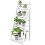 HOMIDEC Plant Stand, 4 Tier Wooden Ladder Shelf Free Installation Display Shelf, Foldable Plant Stands Indoor Shelves for Garden Living Room, White