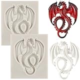 MYPRACS Dragon Silicone Mould Cute Dragon Fondant Mould Animal Dragon Chocolate Mould for Sugar Craft Cake Decorating Cupcake Topper Polymer Clay Candy Chocolate Gum Paste Set of 2