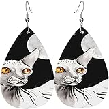 Women Leather Earrings Fashion Dangle Drop Earrings-Sphinx Cat and The Moon Teardrop Earrings