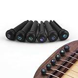 Guitar String End Ebony Bridge Pins Slotted Pure Ebony Acoustic Guitar String Tuning Pegs Replacement Set with Abalone Dot Black Ebony Wood Shell Inlays High Quality 1 Set 6Pcs