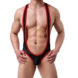 Fychuo Men's Bodysuit Jockstrap Suspender Elastic Shapewear One Piece Jockstrap Leotard Underwear Sexy Backless Wrestling Singlet Soft Breathable Bodysuit for Men Nightclub Pool Party Beach