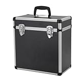 CROWNSHOP LP Storage Case 12" Record Storage Box 12" Vinyl LP Storage Box Case Aluminum Portable Lockable DJ Flight Carry Case Holds 100pcs Albums Vinyl Record Storage (Black 12 inches 50pcs)