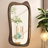 AAZZKANG Large Retro Wall Mirror with Wooden Frame 80x50cm Irregular Hanging Mirrors Asymmetrical Decorative for Bathroom Bedroom Living Room Entryway