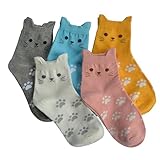 Jeasona 5 Pairs Cat Socks for Women 4-7 Cotton, Gifts for Cat Lovers Birthday Gifts for Mum Her Girlfriend Christmas Gifts
