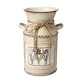 PEPAXON Shabby Vase for Flower Rustic Vase White Vase Pitcher with Handle French Vintage Jug for Home Decoration Wedding Party Metal