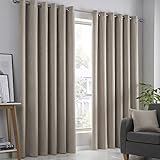 Fusion - Strata - Blockout Pair of Eyelet Curtains - 46" Width x 54" Drop (117 x 137cm) in Natural