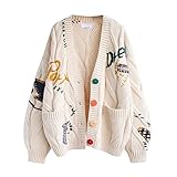 Sweaters for Women Cartoon Cute Loose Knit Cardigan Female Japanese College Style Sweater Coat (Color : White, Size : One Size)