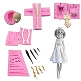 3D Doll Body Leg Arm Face Head Silicone Mold Q Version Dolls Model Fondant Craft Clay Resin Mould DIY Cake Decorating Supplies Baking Tool (5 PCS)