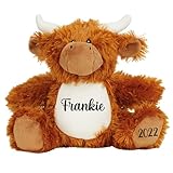 STEVENS DESIGNS & PRINTS Personalised Teddy Bear Newborn Baby Gifts Baby Teddy Classic Teddy Bear Beige Unisex Girls Boys Highland Cow