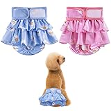 Scettar 2 Pack Pet Soft Dog Nappies,Washable and Reusable Dog Diapers,Super Absorbent and Adjustable Puppy Sanitary Wraps Panties,Period Heat Pants for Female Pet Incontinence&Travels 30-45cm (S)