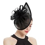 Brawlady Sinamay Fascinator Hat with Top Flower, Women Feather Pillbox Headwear, Tear Drop Shape Church Wedding Derby Cocktail Tea Party Headpiece Black