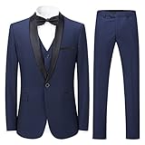 Sliktaa Mens Suits 3 Pieces Slim Fit Wedding Formal Dinner Suit Dark Blue One Button Notched Lapel Tuxedo Blazer Jacket Trousers and Waistcoat, Dark Blue 1, M