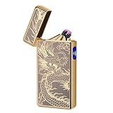 Gifts For Him Men, Electric Plasma Lighter USB Rechargeable Electronic Windproof Dragon Lighters Pocket Portable Lighter Gifts for Dad Men (Cool Gold Dragon)