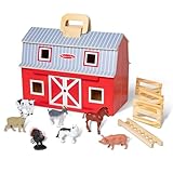Melissa & Doug Wooden Fold & Go Barn Toy, Stable and horse gift for boy or girl, Montessori toy for 3 year olds, Toy barn farm, Wooden play set, 3 Year old girl or boy gifts