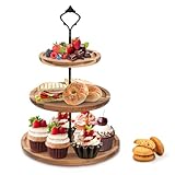 BSDLZCH 3 Tier Cake Stand Acacia Wooden Cupcake Stand, Afternoon Tea Serving Plate, Can be Used as 3 Tier, 2 Tier & Single Tier Stand As Your Need, fit Wedding Birthday Graduation Afternoon Tea Party