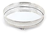 KARRMA Mirror Glass Metal Antique Decorative Candle Plate Display Tray ~ Centerpiece Candle Tray, Perfume TrayTealight Candle Plate (20CM, Silver)