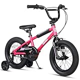 AVASTA 16 Inch Little Kids Bike for Over 4 Years Old Boys Girls Youth BMX Style Bicycle with Bell & Stabilisers & Kickstand, Pink