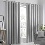 Fusion Strata Woven Eyelet Lined Curtains, Silver, 46 x 72 Inch