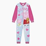 Peppa Pig Official Girls Fleece Onesie Sleepsuit, All in One Cosy Loungewear Pyjamas featuring Peppa, George and their New Baby Sister Eevie, Pink/Blue, Age 18-24 Months