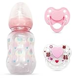 Pink Style Pacifier and Bottle 2 Piece Set Safest Reborn Baby Doll Accessories（Comes with an Extra Pink Magnetic Pacifier）
