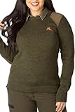 Shooting Sweater Pheasant Motif Crew Neck Wool Hunting Jumper Sweatshirt (UK, Numeric, 16, Regular, Regular, Olive Tweed)