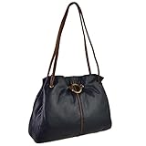 Gigi Ladies Classic Soft Leather Shoulder Handbag Othello Collection - Navy/Mid-Brown