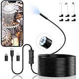 Endoscope Inspection Camera, Ennovor 1920 HD Flexible Rigid Snake Inspection Camera, 8 LED Lights No WiFi Endoscope, IP67 Waterproof Sink Pipe Drain Borescope, Android iOS Tablet Samsung (16.4 ft/ 5m)