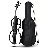 UIHECTA 4/4 Black Metallic Electric Cello, Solid Wood Electric Silent Cello, Professional Stage Performance, with Case, Bow, Rosin, Earphone, Connecting line
