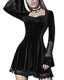 Dark Black Style Long Sleeve Dress Sexy Sexy Black Harajuku Waist Slim Fit Flare Sleeve Lace Women Party Dresses
