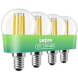 Lepro E14 Golf Ball Bulb, A-Rated Ultra-efficient SES Bulb, 2.2W = 40W, 470lm, Warm White 2700K, 50000H Lifespan, Small Edison Screw, Clear Filament, Vintage Glass, Pack of 4