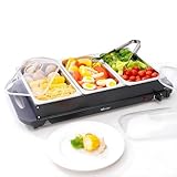 Vencier 3-Pan Buffet Server, 3 x 2.5L Capacity Pans, 300W Food Warmer with Adjustable Temperature, Portable Hot Plate & Chafing Dish, Bain Marie Steam Table for Catering & Entertaining (Black)