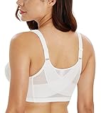 Lemorosy Women's Wirefree Jacquard Back Support Bra Full Figure Front Closure Posture Underwear(White,40C)