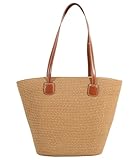 NTUQCAW Straw Beach Bag for Women Summer Beach Bag Large Beach Tote Bag Woman Shoulder Bag for Beach Travel Shopping Vacation Swim Pool Holiday Essentials Beach Tote Bags with Zipper (45cm*30cm*14cm)