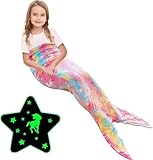 Ranedo Mermaid Tail Blanket, Glow in the Dark Unicorn All Seasons Soft Flannel Wearable Snuggle Blanket, Birthday Gift for Girls Boys Kids Adults, 140cmx60cm, Pink