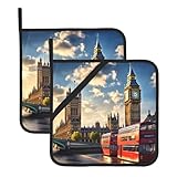 Pot Holders Set of 2 Heat Resistant Oven Hot Pads big ben Pot Holders Soft Cotton Lining Potholders Non-Slip Kitchen Potholders for Cooking Oven BBQ Baking Kitchen Accessories
