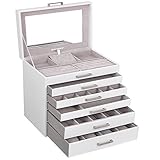 SONGMICS Jewellery Box, Jewellery Organiser, Large Jewellery case, with 6 Layers and 5 Drawers, White JBC138
