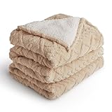 Silentnight Snugsie Giant Blanket - Fleece Throw Plush Blanket Super-Sized with Warm Sherpa Fleece Inside Reversible for Whole Family Sofa Couch Bed, 240x180cm, Natural Cable Knit