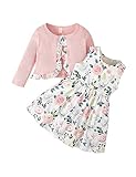 puseky Baby Girl Dress and Cardigan Set 12-18 Months Baby Girl Floral Print Sleeveless Dress and Coat Outfits Set Baby Girls Gift Pink