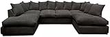 Jumbo Cord U Shaped Sofas - Washable Fabric Corner Sofa Grey - Comfortable 3 and 2 Seater Scatter Back - Large U Shape Bishop Modular Settee - Sofa Bed for Living Room Lounge (Black, Scatterback)